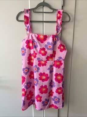 NWOT SHEIN Pink Floral Mini Dress with Red & Purple Flowers